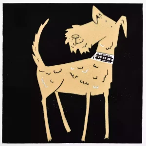 affordable Irish Terrier dog animal wall art decor cream / beige and black linocut print