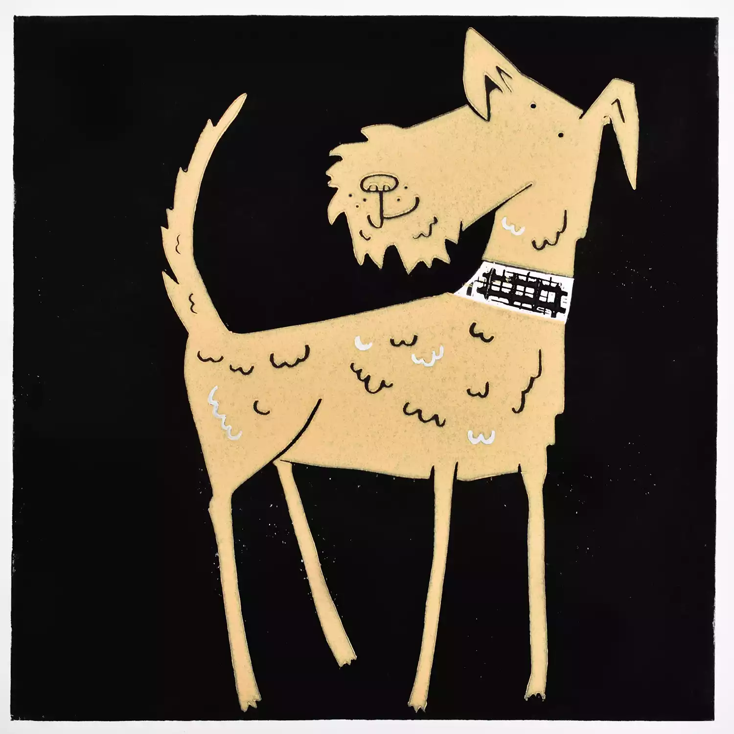 affordable Irish Terrier dog animal wall art decor cream / beige and black linocut print