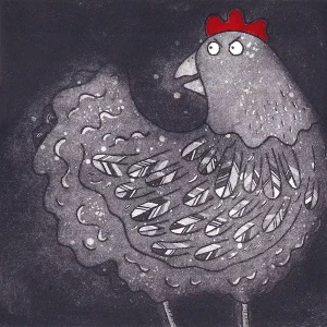 aggressive hen acid etching black and white menacing chicken bird wall art print decor