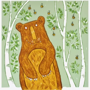art for childrens room nursery or babys bedroom featuring a bear and bees
