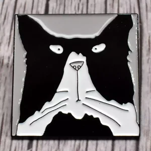 square black and white cat enamel lapel pin badge