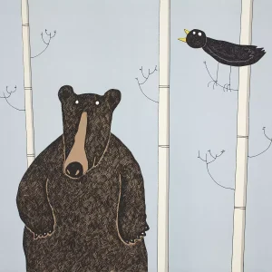 black bear art screen print and blackbird nursery and children's bedroom animal wall decor