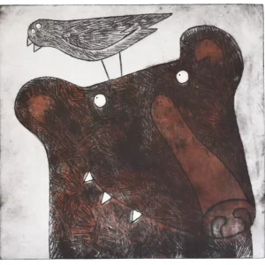 brown bear art cheerful animal wall print acid etching for the lounge office nursery or children's room