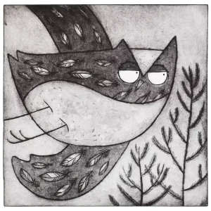 brown owl art black and white bird acid etching featuring a flying owl above the pine forest wall print