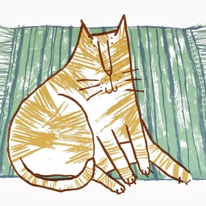 cat art prints ginger tabby on a green rug animal wall art screen print