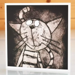 cat birthday card with funny striped tabby blank inside greeting for any occasion