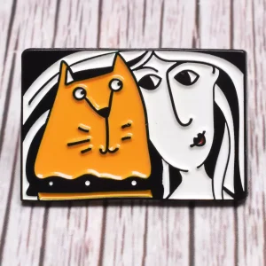 crazy cat lady enamel lapel pin badge with orange / ginger cat