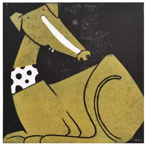 fawn whippet sitting pretty and attentively animal wall art linocut print