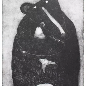 fishing bear acid etching animal wall art print