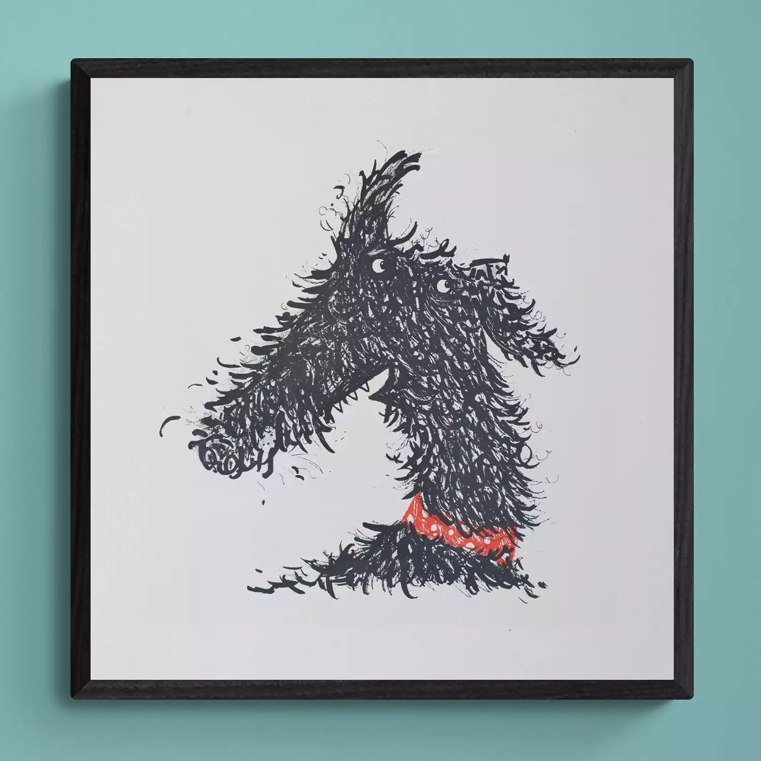 framed black lurcher with red collar screen print wall art