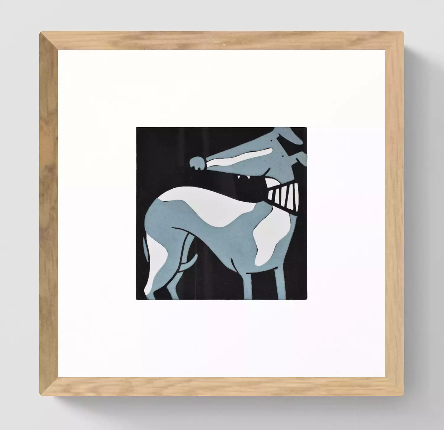 framed grey and white whippet standing wall art
