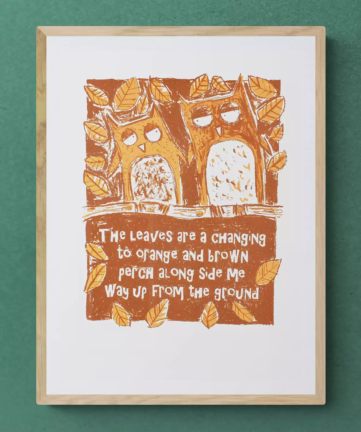 framed lovebirds wall art print room decor 2 owls amongst the autumn leaves and a love verse