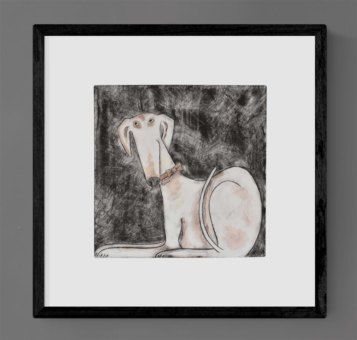 framed white lurcher wall art print