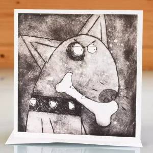 funny dog cards English Bull Terrier with bone