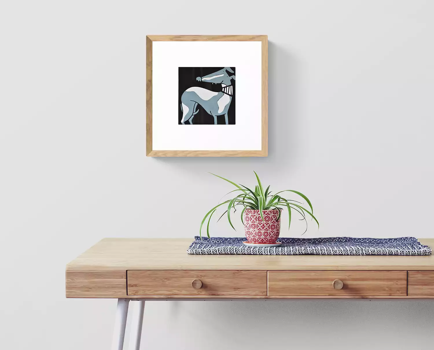 grey and white whippet wall art