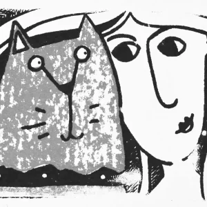 grey cat and lady cat lover small and affordable wall art gocco screen print
