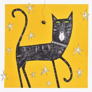 Halloween black cat art animal wall screen print