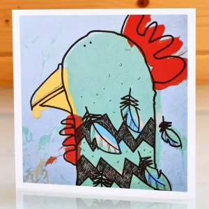 hen birthday card colourful chicken portrait art greeting card blank inside for any occasion