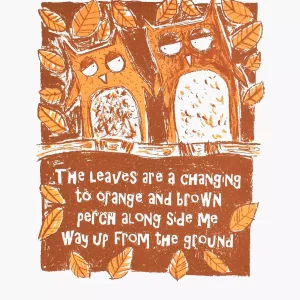 lovebirds art 2 owls perched on a branch amongst the autumn leaves bird screen print wall decor with romantic love verse