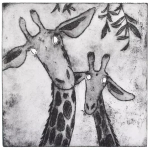 mother and baby giraffe acid etching animal wall art print nursery kids room decor