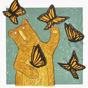 nursery ideas wall art bear and monarch butterfly animal screen print