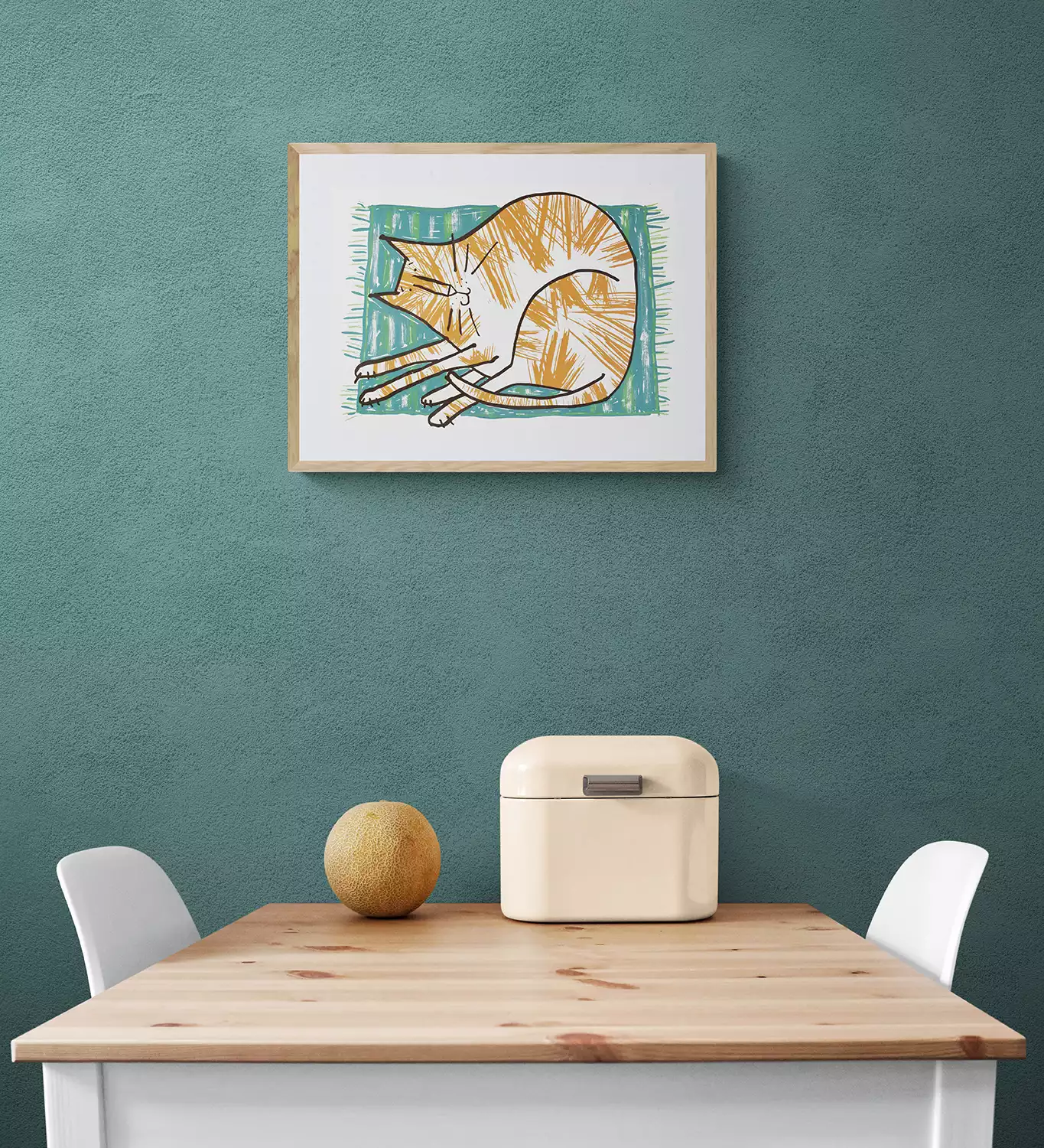 orange tabby cat kitchen wall art print