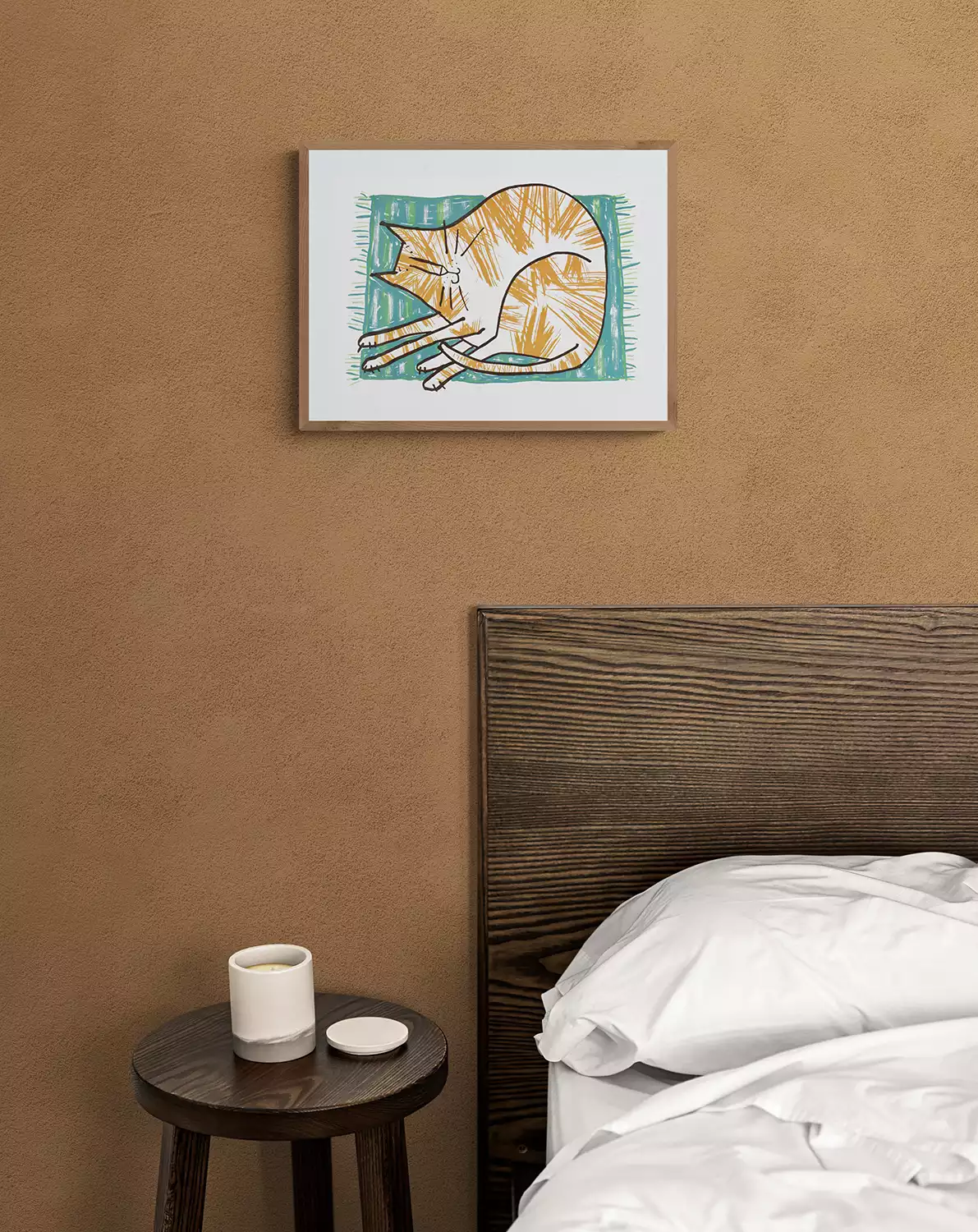 orange tabby cat on green mat wall decor