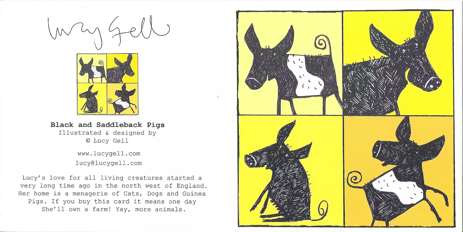 black and Saddleback pig birthday greeting card