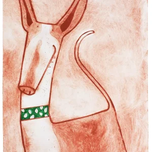 Podenco Canario etching dog animal wall art print drypoint etching
