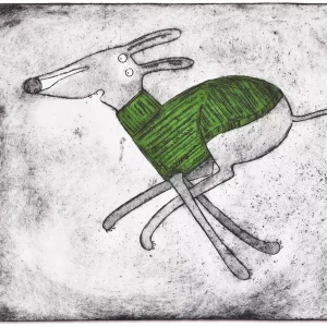 running whippet acid etching - wall art print with dog in green jumper