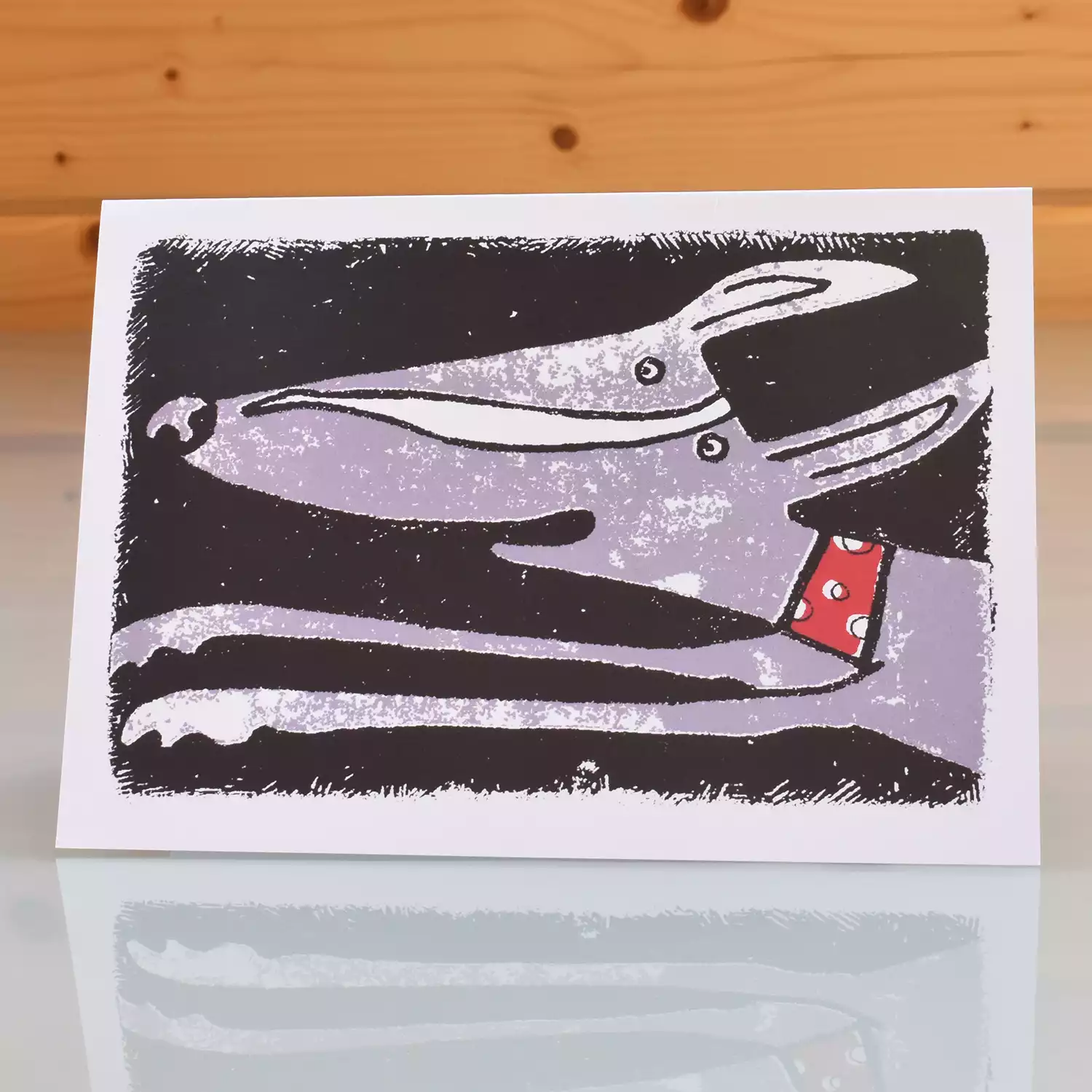 running whippet card - grey (blue) and white whippet in red spotty bandana birthday any occasion greeting