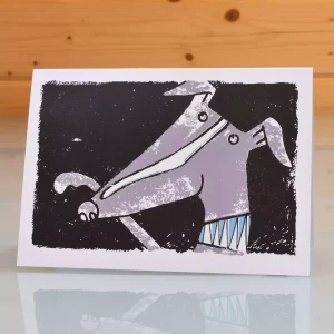 shake paws card - birthday or any occasion greeting with blue (grey) whippet / greyhound dog shaking hands