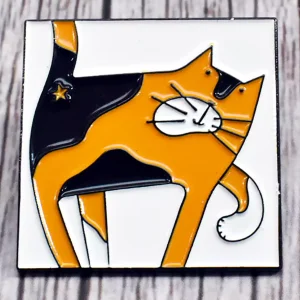 tortoiseshell cat lapel pin square soft enamel orange black and white badge