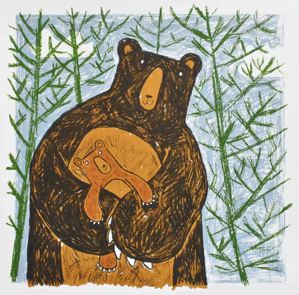wall art for childrens room mother and baby bear screen print