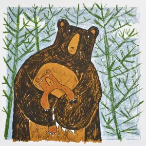 wall art for childrens room mother and baby bear animal screen print