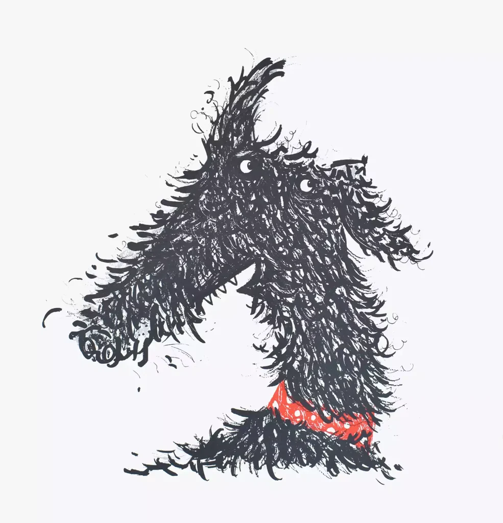 whimsical dog art black lurcher