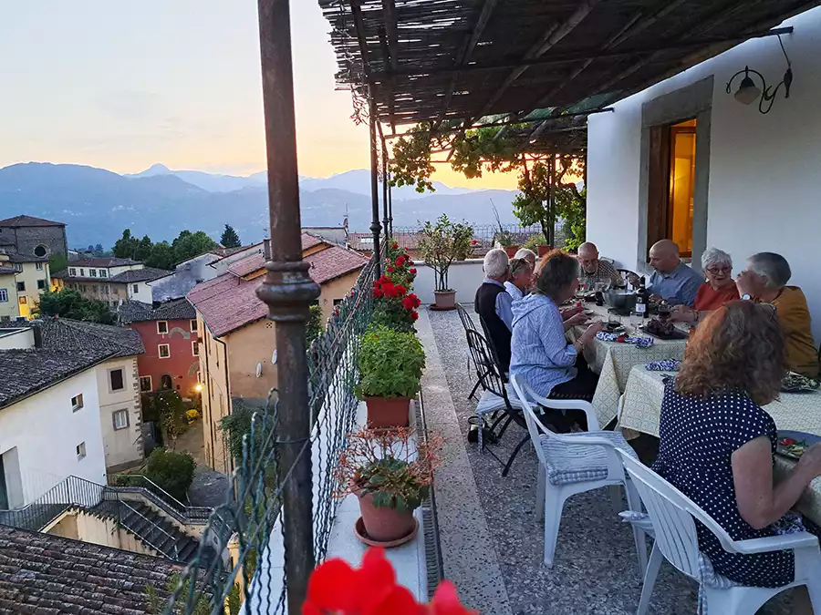 eating on the terrace on our Tuscany, Italy craft retreats