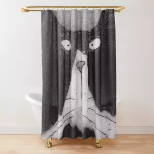 black and white Tom Cat themed shower curtain