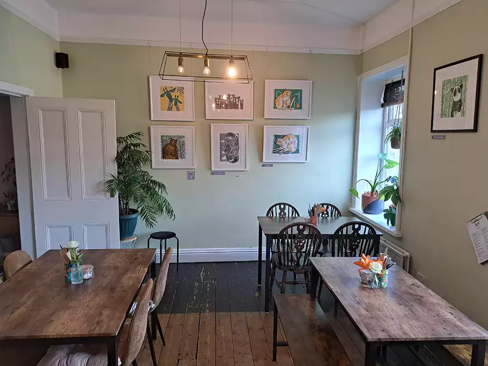 animal art exhibition at On The Bridge Cafe, New Mills, Derbyshire