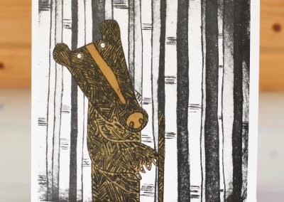 bear peeking out from the forest blank inside original art greeting card for any occasion
