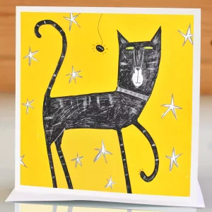 black cat Halloween card greetings