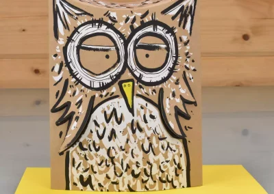 Handmade hand printed owl pop up art greeting card