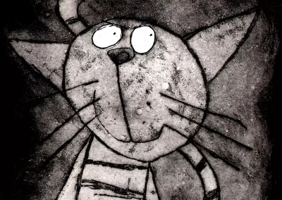 Acid etching animal art print of a cheeky and slightly menacing tabby cat