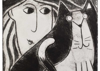 woman and cat animal wall art print
