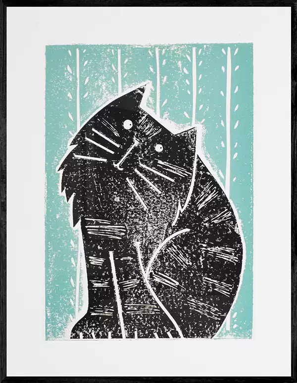 black cat prints black cat prints - hand printed framed wall art decor