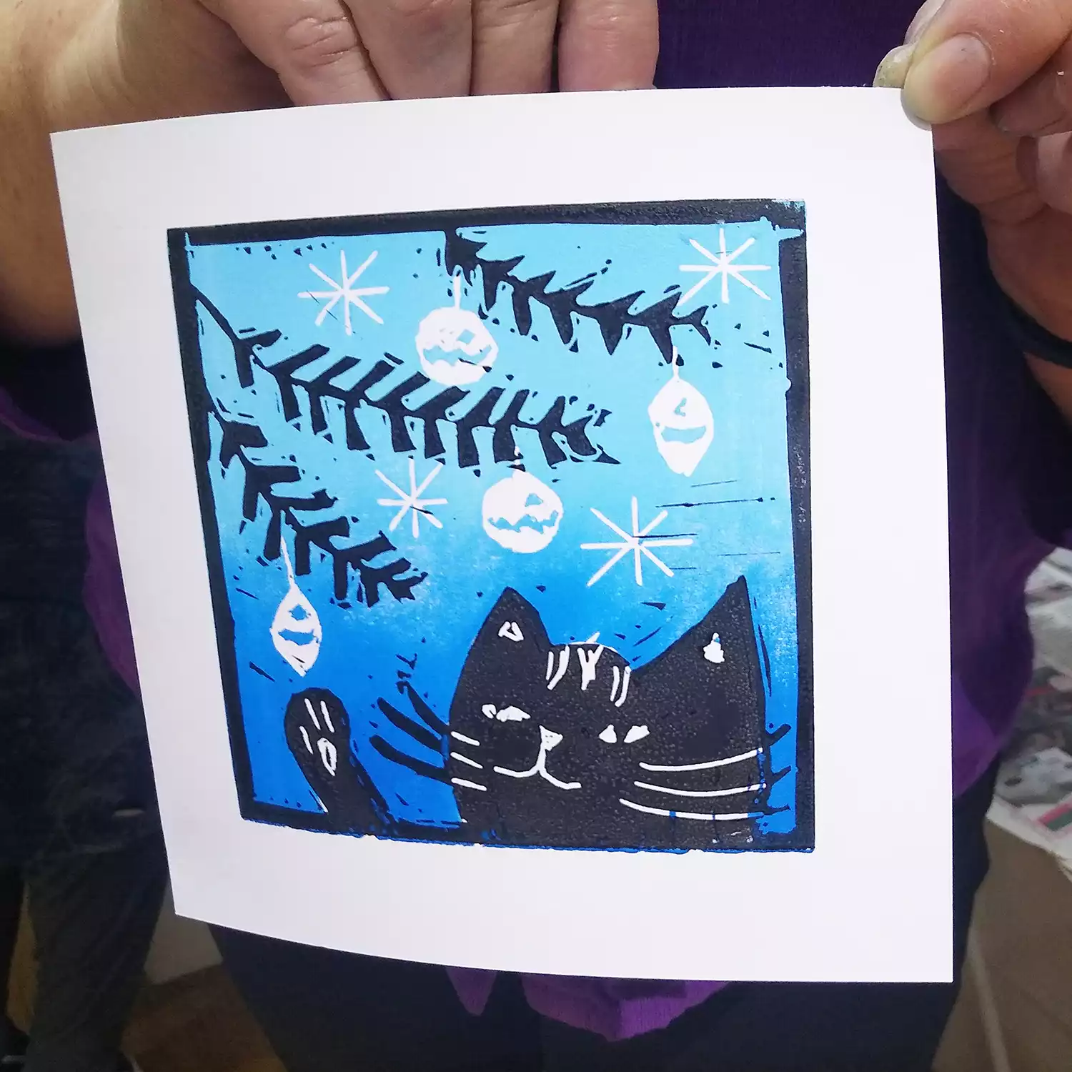 example student print from a lino printing workshop