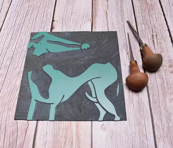 lino printing carving step lino printing - carving the linoleum step