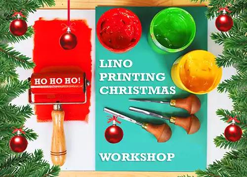 lino printing Christmas cards workshops - create linocut Xmas cards & prints