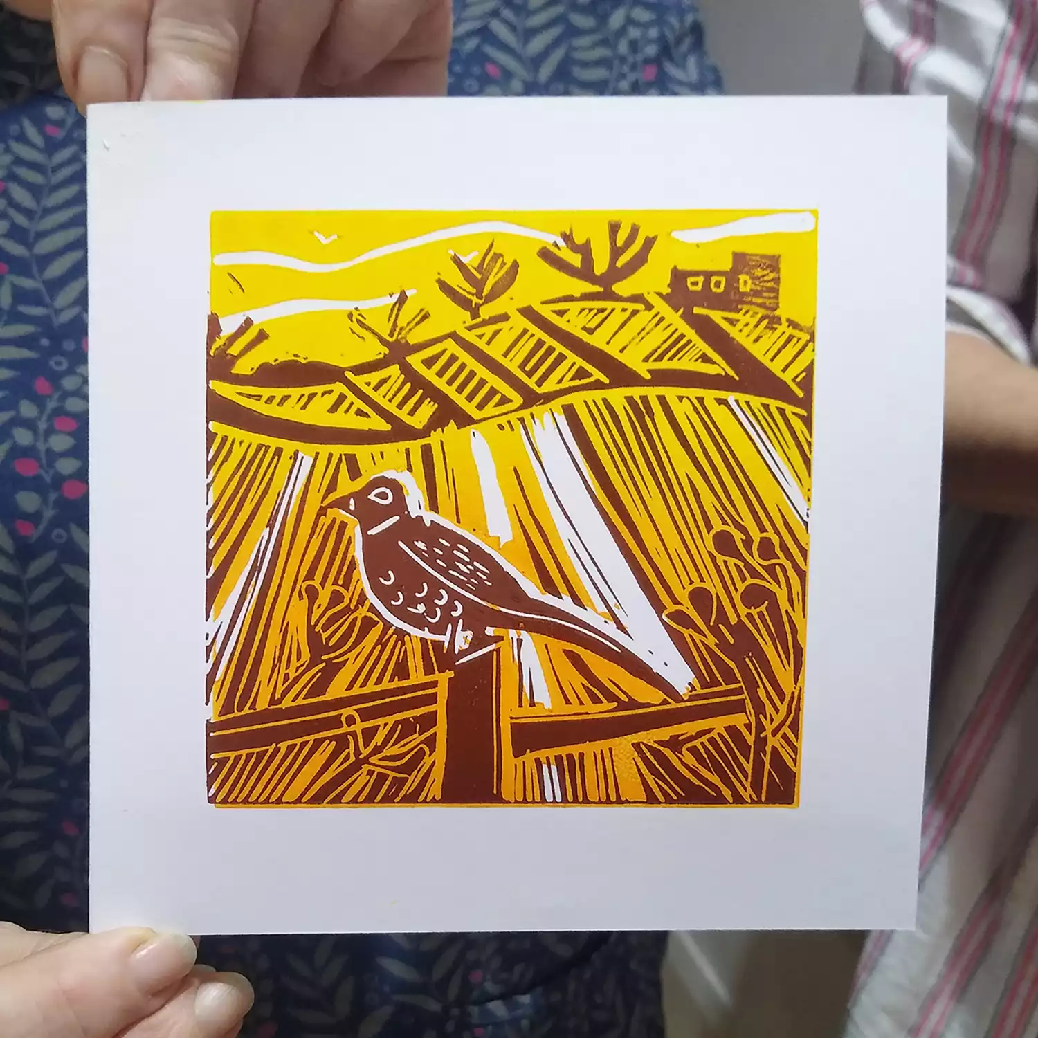 lino print by a student on my lino printing workshop