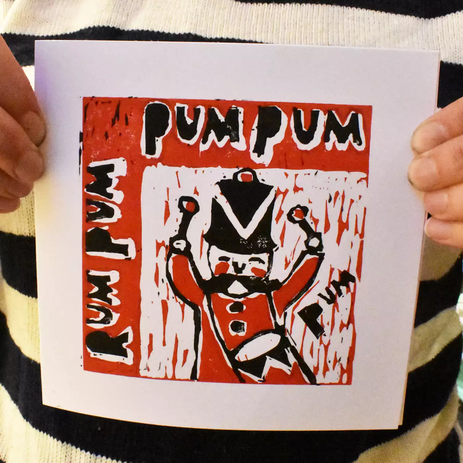 student Christmas greeting card produced on a lino printing workshop